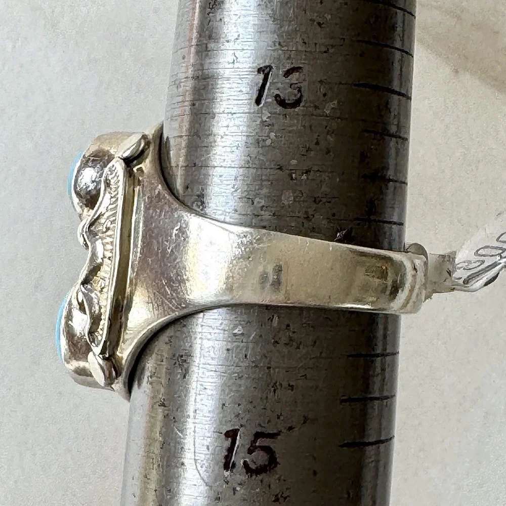 Big Navajo Sonoran Turquoise Ring Sz 14 Mens Sonoran Signed AT Native American